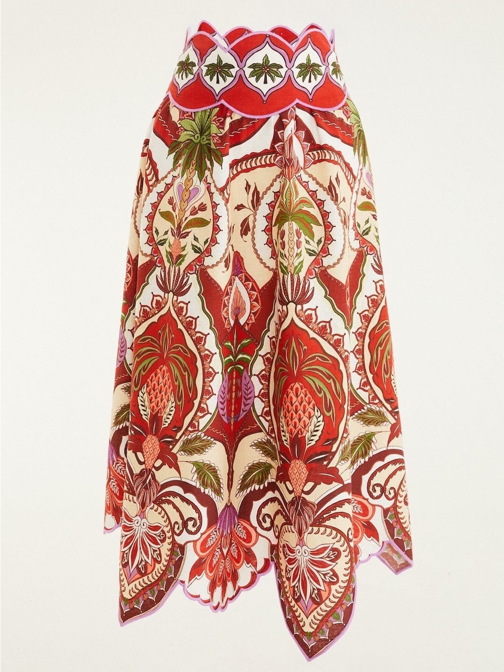 Red Odara Scallops Midi Skirt